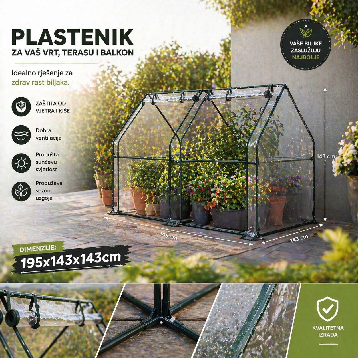 Plastenik za vrt 195x143x143cm