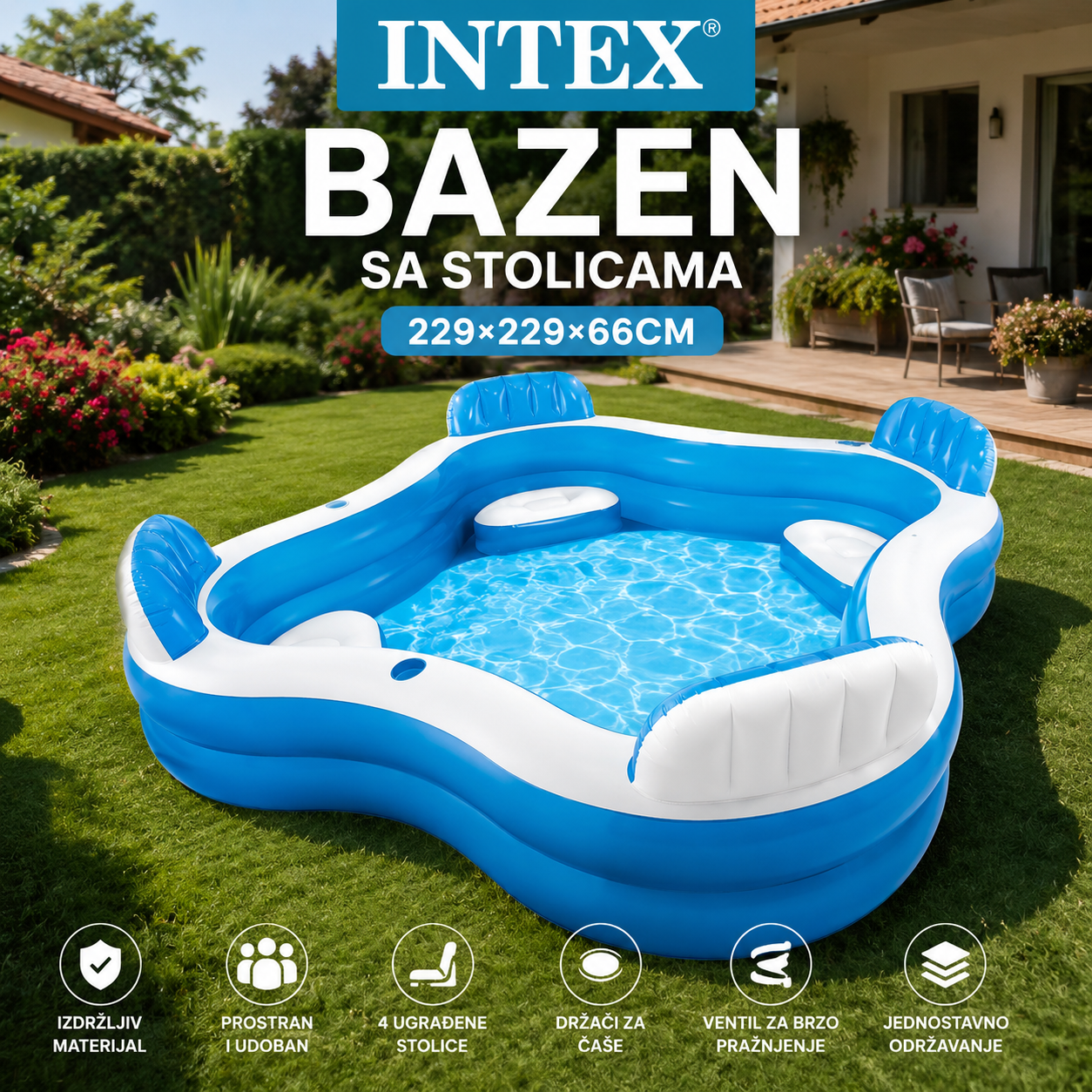 INTEX Bazen sa stolicama 229x229x66