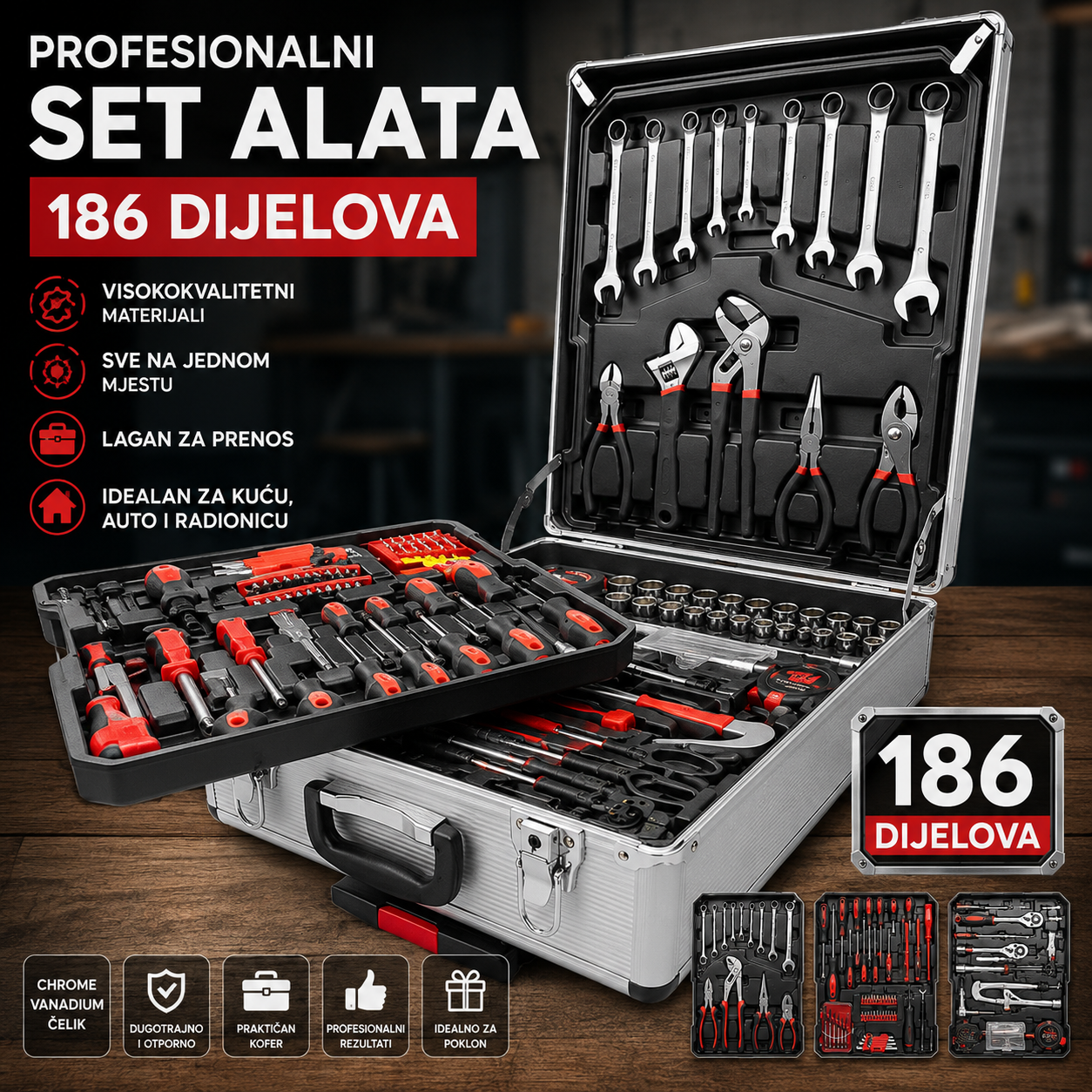Profesionalni set alata u koferu - 186 dijelova