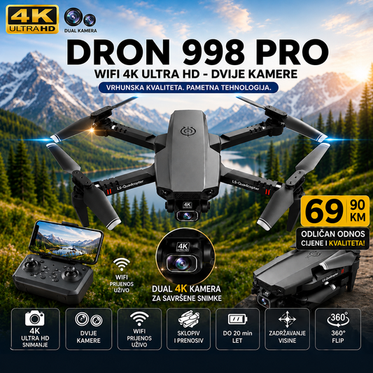 DRON 998 PRO – WiFi 4K Ultra HD sa dvije kamere