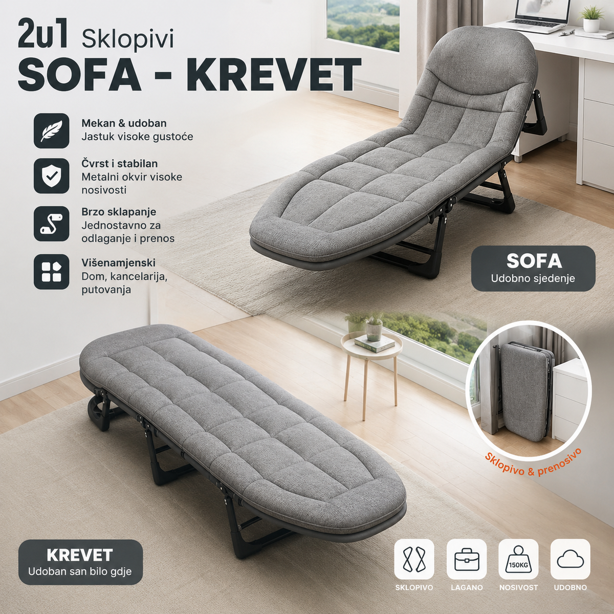 2u1 Sklopivi Sofa - Krevet