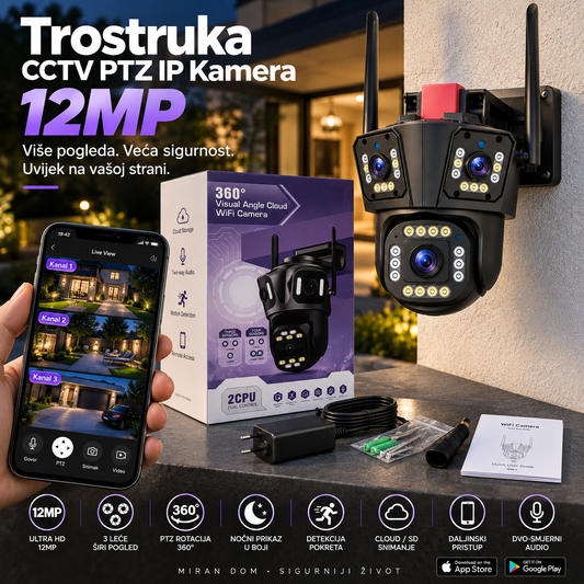 Trostruka CCTV PTZ IP Kamera 12MP